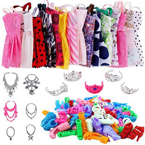 Juego de ropa de muñeca de 35 piezas para muñecas Barbie, faldas de moda, trajes de vestir para muñecas Barbie, que incluyen 12 faldas de boda+12 pares de zapatos+5 tiaras+6 collares muñeca Barbie