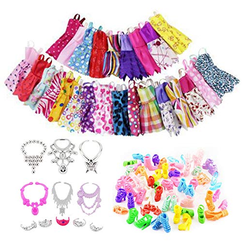 Juego de ropa de muñeca de 35 piezas para muñecas Barbie, faldas de moda, trajes de vestir para muñecas Barbie, que incluyen 12 faldas de boda+12 pares de zapatos+5 tiaras+6 collares muñeca Barbie