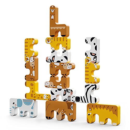 Juegos de apilamiento Juguetes para niños Montessori Animal Equilibrio Bloques Juegos Apilamiento Educativo pequeños Juguete de construcción Altos para 3-6 años Niños Bebés Adultos Niños Niñas 15pcs