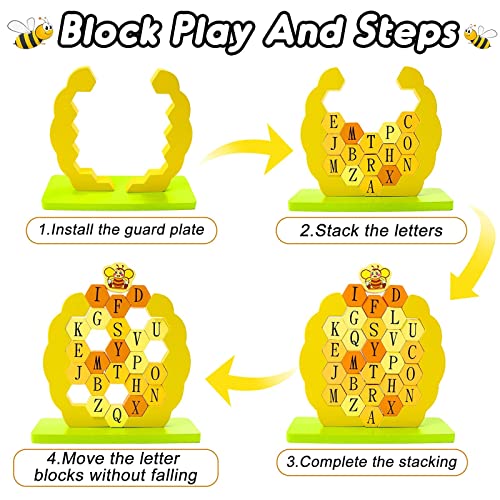 Juegos de Mesa Niños 4 Años Bloques Construccion Niños Juego Torre de Madera Aprendizaje 26 ABC Letras de Madera Alfabeto Montessori Juegos de Mesa en Familia Juguetes Niños 3 4 5 6 7 Años