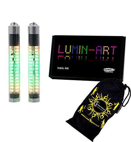 Juggle Dream LUMIN-Art Pixel Stick LED Poi - Pro Performance Glow Poi - Recargable por USB, 21 programas LED Poi + Flames N Games Bag.