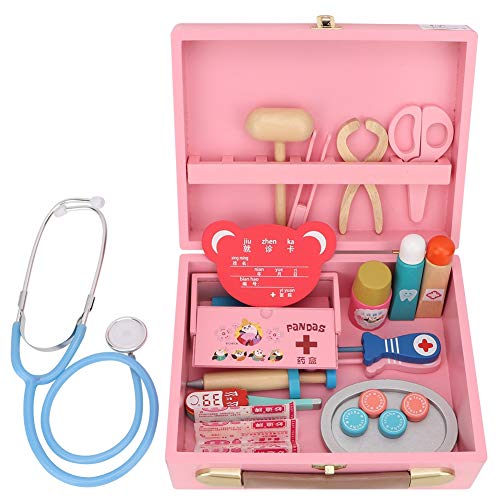 Juguete de médico, médico de madera equipo médico maleta caja de medicina doctor Juego de roles juguete de regalos de cumpleaños para niños(Kit medico)