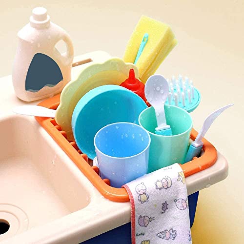 Juguetes de cocina para niños, fregadero, juguetes con cocina de juego, utensilios de cocina, accesorios de vajilla para niños pequeños, juego de cocina con agua corriente, regalo para niñas y niños