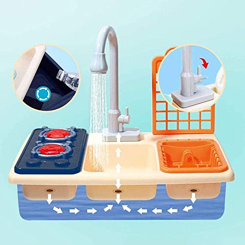 Juguetes de cocina para niños, fregadero, juguetes con cocina de juego, utensilios de cocina, accesorios de vajilla para niños pequeños, juego de cocina con agua corriente, regalo para niñas y niños