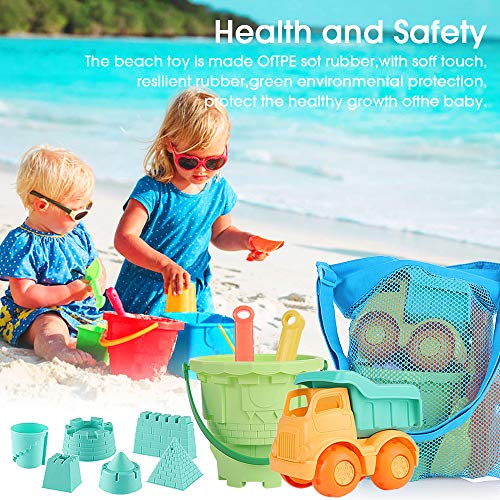 Juguetes de Playa para niños, Niños Material Plastico Juguetes Arena y Arena para niños con Camion Bucket Castle Moldes y Bolsa de Malla Material plastico Blando