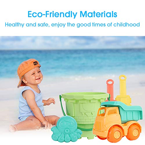 Juguetes de Playa para niños, Niños Material Plastico Juguetes Arena y Arena para niños con Camion Bucket Castle Moldes y Bolsa de Malla Material plastico Blando