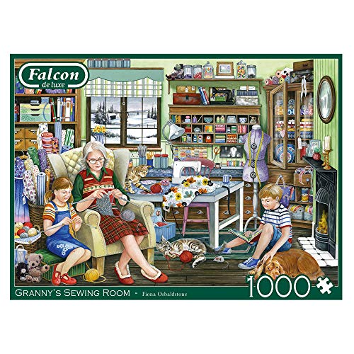 Jumbo Granny's Sewing Room Piece Jigsaw Puzzle Falcon de Luxe-Rompecabezas de 1000 Piezas para la Sala de Costura de la Abuela, Multicolor (11273)