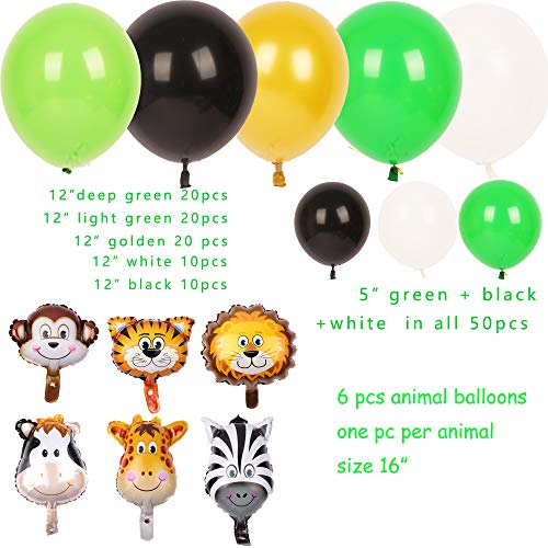 Jungle Safari Theme Party Decorations 174pcs Latex Balloons,Green Palm Leaves, 16 Feets Arch Balloon Strip Tape, Safri Party Supplies and Favors for Kids Boys Birthday Baby Shower Decor …