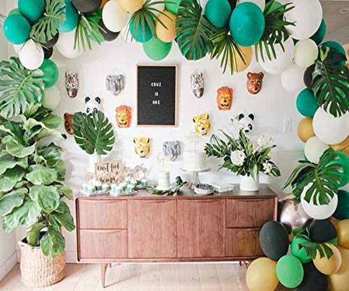 Jungle Safari Theme Party Decorations 174pcs Latex Balloons,Green Palm Leaves, 16 Feets Arch Balloon Strip Tape, Safri Party Supplies and Favors for Kids Boys Birthday Baby Shower Decor …