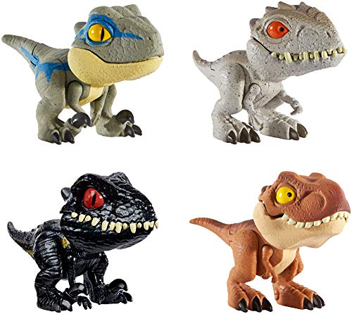 Jurassic World Dinobocazas, Pack de 4 dinosaurios de juguete para niños +4 años (Mattel GKH02)