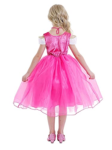 Jurebecia Vestido de Princesa Aurora Disfraces De Niñas Traje Fiesta De Cumpleaños De Halloween Carnaval Cosplay Party Dress up Disfraces con Accesorios Set Rosa 9-10 Años G013