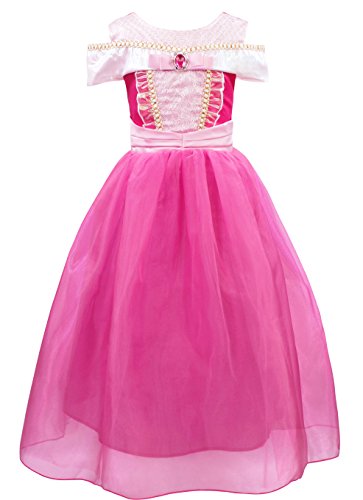 Jurebecia Vestido de Princesa Aurora Disfraces De Niñas Traje Fiesta De Cumpleaños De Halloween Carnaval Cosplay Party Dress up Disfraces con Accesorios Set Rosa 9-10 Años G013