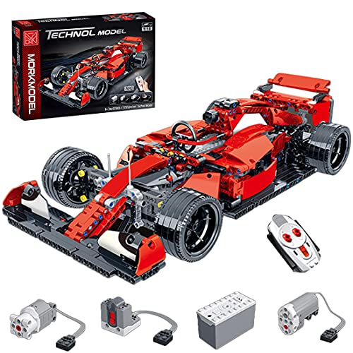 JYFLY Coche de carreras de Fórmula 1, modelo teledirigido Mork, 1100 piezas FRR-F1 para juguete de construcción de Ferrari, compatible con Lego Technic