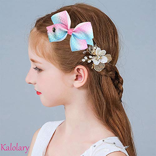 Kalolary 12Pcs Siwa Hair Bows Alligator Clips para Niñas Arcos Grandes Pasadores de Pelo Accesorios para Niñas Niños pequeños Clip de pelo perlas