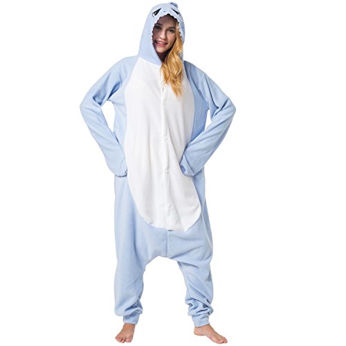 Katara-(10+ Modelos) Kigurumi Pijamas Disfraz de Animal Halloween Carnaval, Adultos, Color tiburón azul claro, Talla 145-155cm (1744) , color/modelo surtido