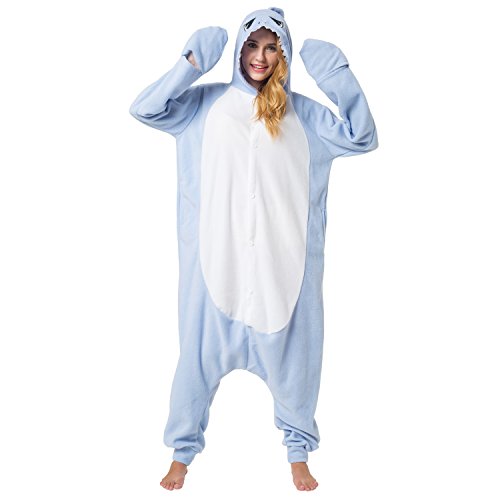 Katara-(10+ Modelos) Kigurumi Pijamas Disfraz de Animal Halloween Carnaval, Adultos, Color tiburón azul claro, Talla 145-155cm (1744) , color/modelo surtido