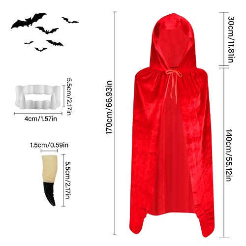 KATELUO Capa Larga con Capucha de Terciopelo , Capa roja, Capa con Capucha de Terciopelo para niños, Capa, Vampire The Masquerade, Muy Adecuada para Navidad, Fiestas de Disfraces (Rojo, 140cm)