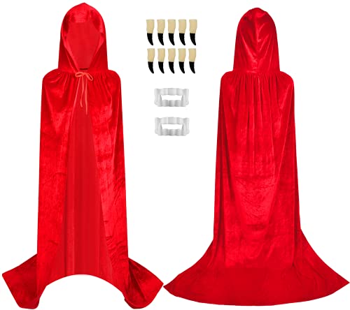 KATELUO Capa Larga con Capucha de Terciopelo , Capa roja, Capa con Capucha de Terciopelo para niños, Capa, Vampire The Masquerade, Muy Adecuada para Navidad, Fiestas de Disfraces (Rojo, 140cm)