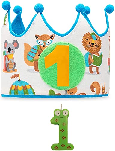 Kembilove Corona Primer Cumpleaños – Coronas Infantiles para niños y niñas cómodas y suaves para la Piel – Fiesta de cumpleaños Smash Cake Animales – Regalos Personalizados