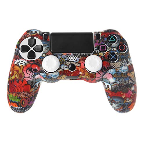 KERDEJAR Gamepad Controller Funda Protectora Funda de Silicona + 2 Tapas de Agarre para PS4