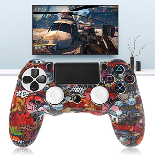 KERDEJAR Gamepad Controller Funda Protectora Funda de Silicona + 2 Tapas de Agarre para PS4