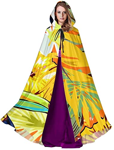 KEROTA Moda Retro Amarillo Flor Blanca Adulto Capa Cape Capes Y Capas 59 pulgadas Para Navidad Halloween Cosplay Disfraces