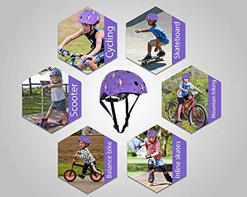 KIDDIMOTO Casco Bicicleta Completamente Ajustabl - Bici Casco para Infantil y Niños para Patinete, Ciclismo, Scooter, Bicicleta de Equilibrio y Monopatin - Unicornio - M (53-58cm)