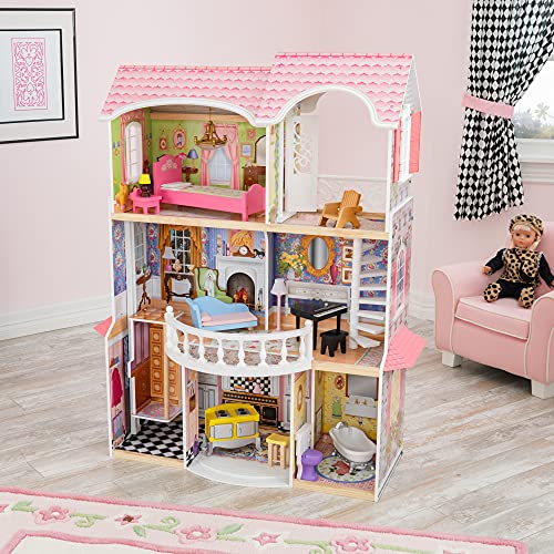 KidKraft- Magnolia Mansion Casa de muñecas de madera con muebles y accesorios incluidos, 3 pisos, para muñecas de 30 cm , Color Multicolor (65907 )