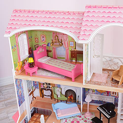 KidKraft- Magnolia Mansion Casa de muñecas de madera con muebles y accesorios incluidos, 3 pisos, para muñecas de 30 cm , Color Multicolor (65907 )