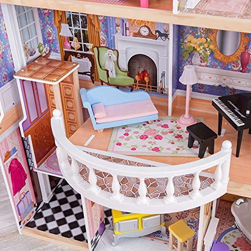 KidKraft- Magnolia Mansion Casa de muñecas de madera con muebles y accesorios incluidos, 3 pisos, para muñecas de 30 cm , Color Multicolor (65907 )