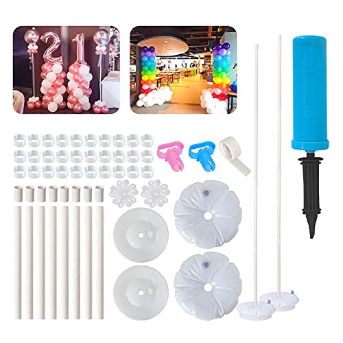 Kit de Columnas de Globos de 1,5 m de Altura con Base, Clips de Globo, Pegatinas de Punto de Pegamento Manual de Bomba de Globo para Decoraciones de Fiestas de Boda de Cumpleaños (2 juegos)