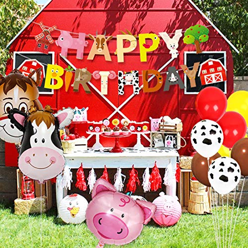 Kit de decoración de cumpleaños de animales de granja globos de granja de granja de feliz cumpleaños para magdalenas de Barnyard 1st 2nd 3rd Birthday Party