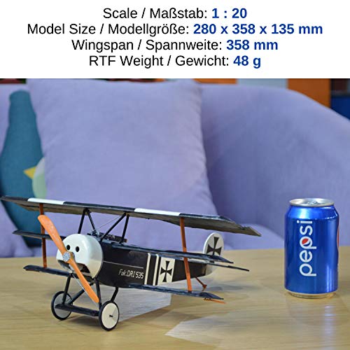 KIT DE Fokker Dr.1 Slowflyer, 358 mm de envergadura, escala 1/20, modelo de avión para la auto construcción, kit de madera de balsa, RC kit modelo del aeroplano, 280 x 358 x 135 mm de tamaño