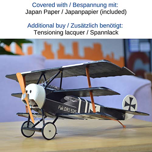 KIT DE Fokker Dr.1 Slowflyer, 358 mm de envergadura, escala 1/20, modelo de avión para la auto construcción, kit de madera de balsa, RC kit modelo del aeroplano, 280 x 358 x 135 mm de tamaño