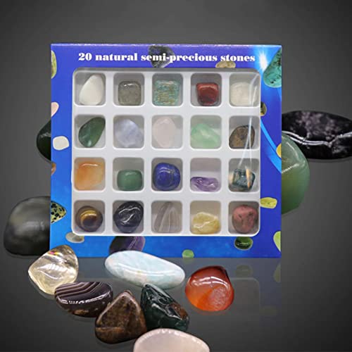 Kit de gemas minerales de roca, 20 muestras naturales de rocas y minerales con hoja de descripción y caja de colección para educación en geología y ciencias para estudiantes, niños y escuelas Ablerfly