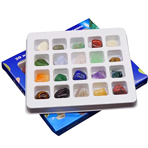 Kit de gemas minerales de roca, 20 muestras naturales de rocas y minerales con hoja de descripción y caja de colección para educación en geología y ciencias para estudiantes, niños y escuelas Ablerfly