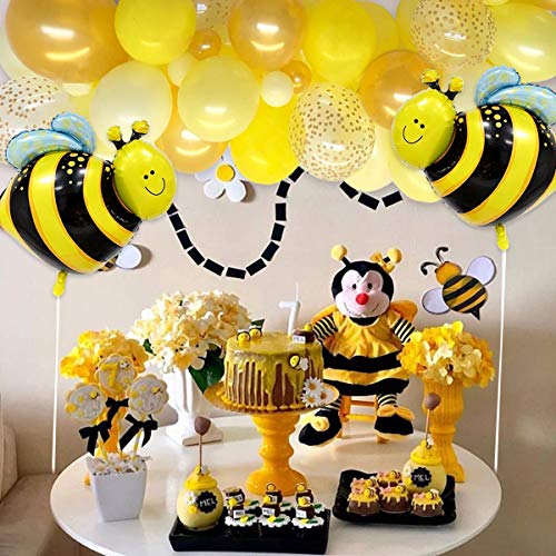 Kit de guirnalda de globos de abeja Arco de globo con tema de abeja Suministros de decoración para fiesta de cumpleaños de miel Globos de lunares de oro amarillo blanco para fiesta temática de abeja