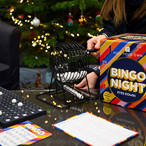 Kit de Juego de Bingo clásico | Anfitrión de su Propia Noche de Juegos | Contiene Máquina de Ruedas de Bingo de Metal |para Adultos, niños, diversión Familiar, después de la Cena, Navidad, Regalo