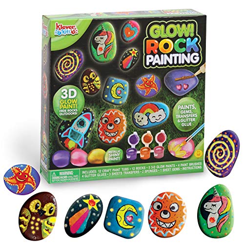 Kit de suministros de bricolaje con 12 pinturas de rocas creativas para manualidades con 18 pinturas Decora la tuya propia para niños, regalos de pintura, actividad familiar, regalo de cumpleaños