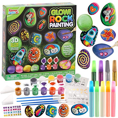 Kit de suministros de bricolaje con 12 pinturas de rocas creativas para manualidades con 18 pinturas Decora la tuya propia para niños, regalos de pintura, actividad familiar, regalo de cumpleaños