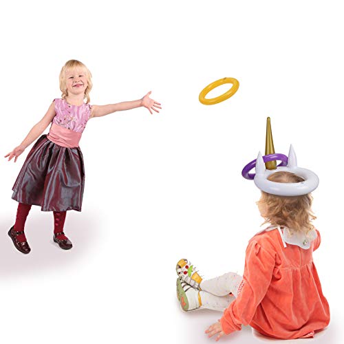 Kit de Unicornio para Niños PATAZOK 2 Juego de Lanzamiento de Anillos de Unicornio Inflable/Juguetes para Piscina/Jardín/Fiesta con 12 Anillos y 1 Bomba de Aire para Fiesta de Verano/Cumpleaños/Boda