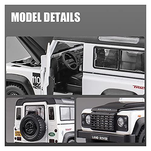 Kit Juguetes Coches Metal Resistente 1:32 para Land Rover Defender Miniatura Coche simulación aleación Fundido Modelos Juguetes con luz Sonido para Regalo Maravilloso Regalo (Color : White)