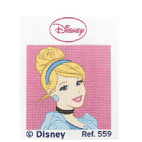 Kit medio punto con dibujos de Disney - La Cenicienta. Punto de cruz manualidad DIY para niños, incluye cañamazo e hilos de colores según estampado. Lienzo de 18 x 15 cm.