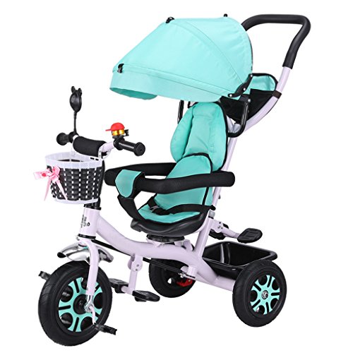 kiter Sillas de Paseo Cochecito de bebé Triciclo Titanium de la amortiguación de niños de la Rueda de Aire, Altura Desmontable Triciclo de Pedales Ajustable de la Bici de los niños, Asiento