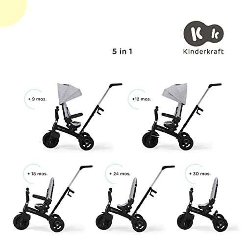 kk KinderKraft Triciclo Evolutivo TWIPPER, Asiento Giratorio 360 Grados, 9 Meses a 5 Años, Gris, KRTWIP00GRY0000