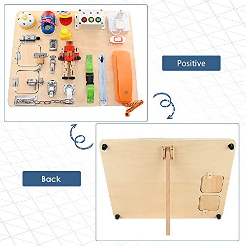 KKTECT Montessori Busy Board Juguetes Tablero de Aprendizaje Educativo 20 en 1 Preescolar Herramientas de educación temprana Habilidades básicas para la Vida y Actividad motora Fina para niños