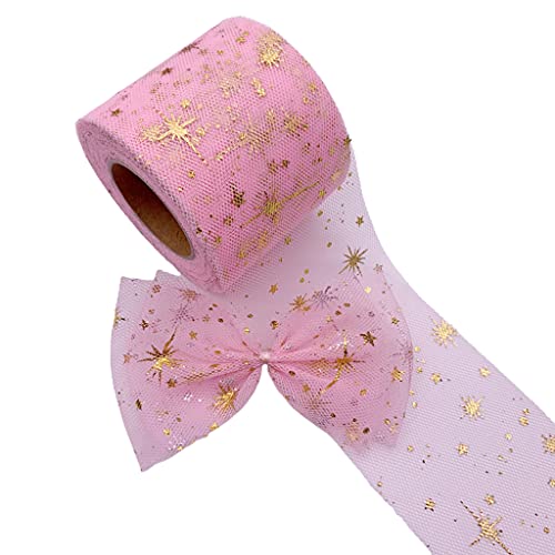 KLOVA 25 Yardas 6 cm Multicolor patrón de Estrella Dorada Rollo de Tul DIY Falda de Mesa Rollo de Tul Colorido Arcos decoración de Boda