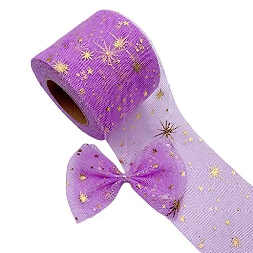 KLOVA 25 Yardas 6 cm Multicolor patrón de Estrella Dorada Rollo de Tul DIY Falda de Mesa Rollo de Tul Colorido Arcos decoración de Boda