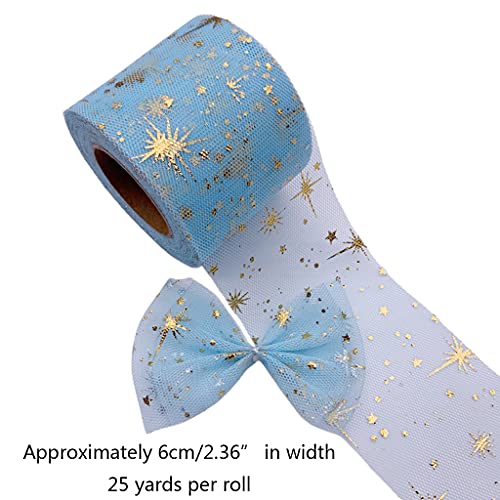 KLOVA 25 Yardas 6 cm Multicolor patrón de Estrella Dorada Rollo de Tul DIY Falda de Mesa Rollo de Tul Colorido Arcos decoración de Boda