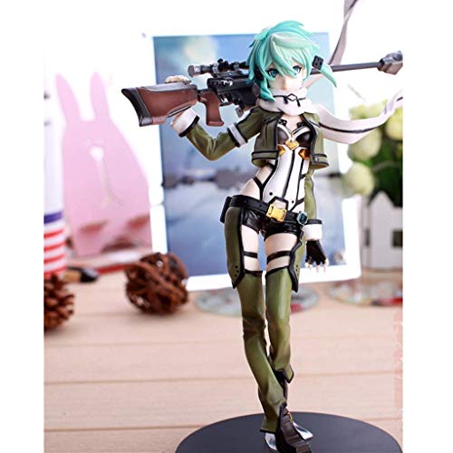 Knmbmg Sword Art Online: Sinon Estatua de figura de PVC a escala 1: 7 - Escultura muy detallada de Anime Pretty Girl - Equipada con armas - Decoración de escritorio de computadora de alta 22 cm, en ca